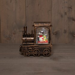 Anna's Collection lantaarn trein met sneeuwman in glitterwater 16x17cm warm wit