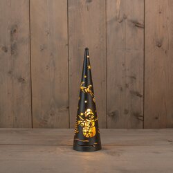 Anna's Collection lichtkegel hert en sneeuwpop 20led h34,5cm Ø 10cm op batterijen zwart