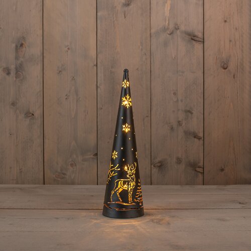Anna's Collection lichtkegel hert en sneeuwvlok 20 led h34.5cm Ø 10cm op batterijen zwart