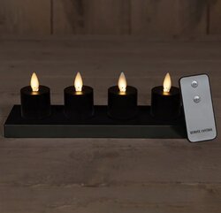 Anna's Collection - Oplaadbare Theelichten Zwart 4 stuks inclusief station - Met afstandsbediening -