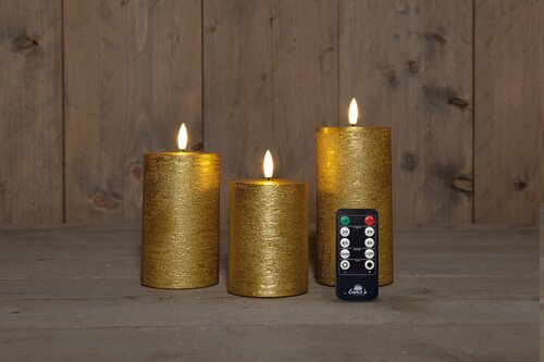 Anna's Collection STOMPKAARS RUSTIEK WAX 3D VLAM OP 3X3AAA BATTERIJ MET AFSTANDBEDIENING D7.5H10/12.