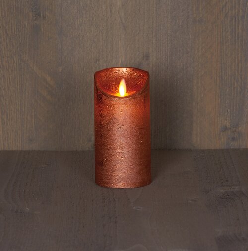Anna's Collection STOMPKAARS RUSTIEK WAX BEWEGENDE VLAM OP 3XAAA BATTERIJ MET TIMER 15X7.5CM KOPER