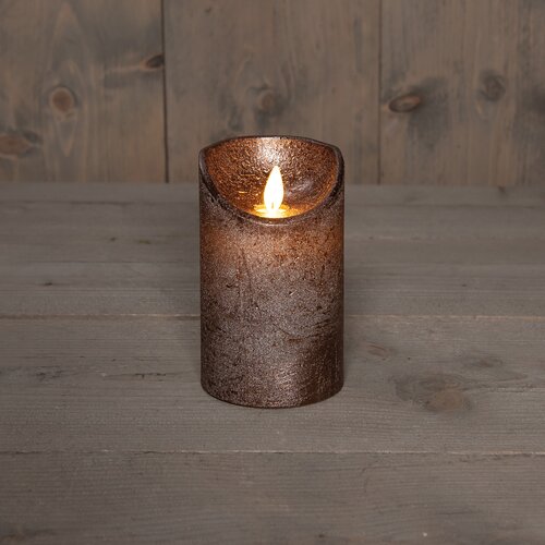 Anna's Collection STOMPKAARS RUSTIEK WAX BEWEGENDE VLAM OP 3XAAA BATTERIJ MET TIMER 12.5X7.5CM BRONS
