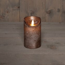 Anna's Collection STOMPKAARS RUSTIEK WAX BEWEGENDE VLAM OP 3XAAA BATTERIJ MET TIMER 12.5X7.5CM BRONS