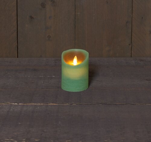 Anna's Collection STOMPKAARS RUSTIEK WAX BEWEGENDE VLAM OP 3XAAA BATTERIJ MET TIMER 10X7.5CM JADE GR