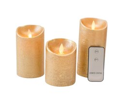 Anna's Collection B.O. 3St Kaars Goud Wax Rustiek Bewegende Vlam 7,5X10/12,5/15Cm - 3X3Aaa Incl. Afs - afbeelding 2