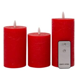 Anna's Collection B.O. 3St Kaars Rood Wax Rustiek 3D Lont 7,5X10/12,5/15Cm 3X3Aaa Incl. Afstandsbedi - afbeelding 2