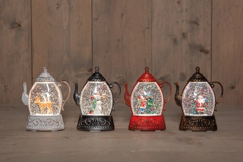 Anna's Collection THEEEPOT MET GLITTERWATER OP BATTERIJ 13.5X10.5X4CM 4 ASSORTI IN DISPLAY WARM WIT