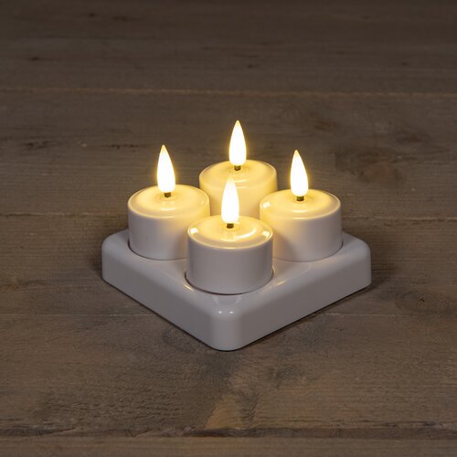 Anna's Collection Theelicht 3D Vlam Oplaadbaar Ip20, Oplaadstation En Usb Kabel 3.8X5Cm Wit 4 Stuks,