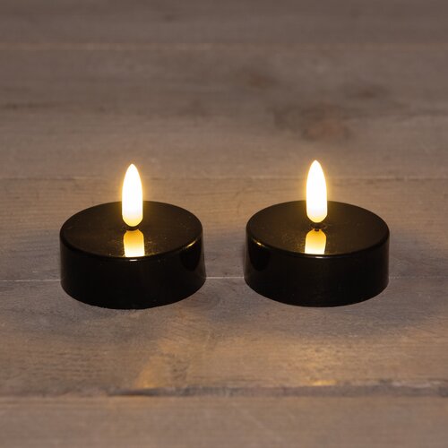 Anna's Collection THEELICHT JUMBO LED 3D VLAM MET TIMER 2 STUKS D6XH4.5CM ZWART