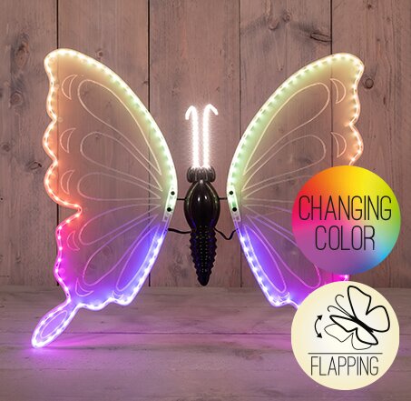 Anna's Collection VLINDER LED RGB 60CM BEWEGENDE VLEUGELS --INCL.AFSTANDBEDIENING 5MTR AANLOOPSNOER 