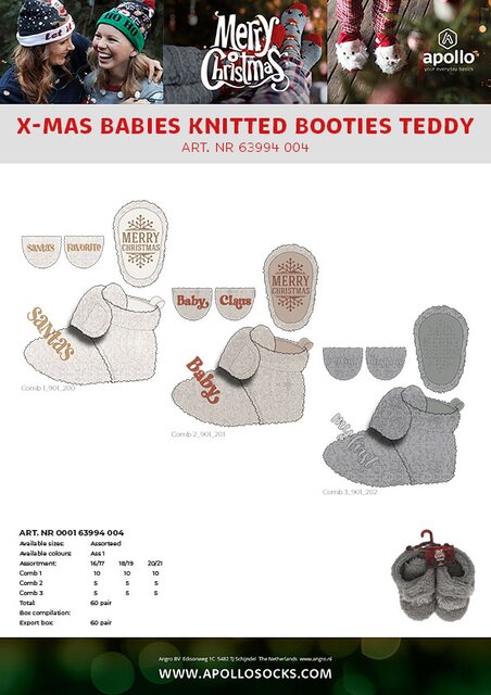 APOLLO BABIES KNITTED BOOTIES TEDDY X-MAS 20/21 COMBI C ASS 1