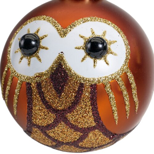 Decoris Kerstbal glas owl 3col ass