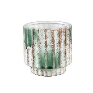 PTMD Avelino Green ceramic pot ribbed round L