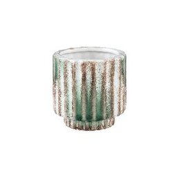 PTMD Avelino Green ceramic pot ribbed round S