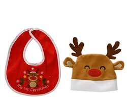 Decoris Set polyester with text embrodered text, 1 x baby bib, 1x hat