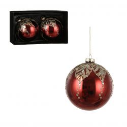 Bal glas bordeaux D10cm 2 stuks