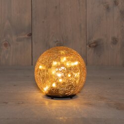 Anna's Collection BAL  CRACKLE AMBER GLAS OPLAADBAAR 15LED CLASSIC 12CM INCLUSIEF USB KABEL