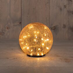 Anna's Collection BAL  CRACKLE AMBER GLAS OPLAADBAAR 30LED CLASSIC 15CM INCLUSIEF USB KABEL