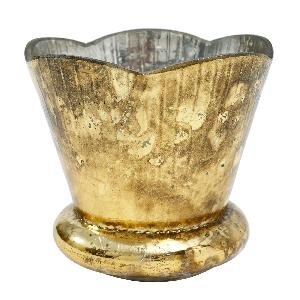 PTMD Baloe Gold shiny glass tealight ribbed round