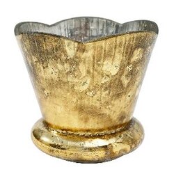 PTMD Baloe Gold shiny glass tealight ribbed round