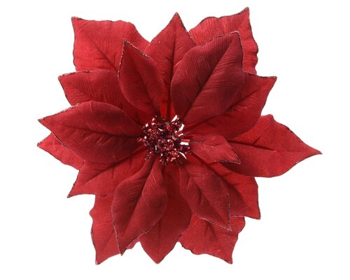 Decoris Poinsettia op clip polyester w glitter edges