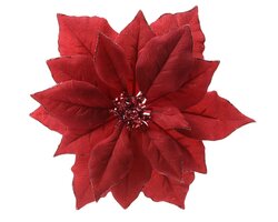 Decoris Poinsettia op clip polyester w glitter edges
