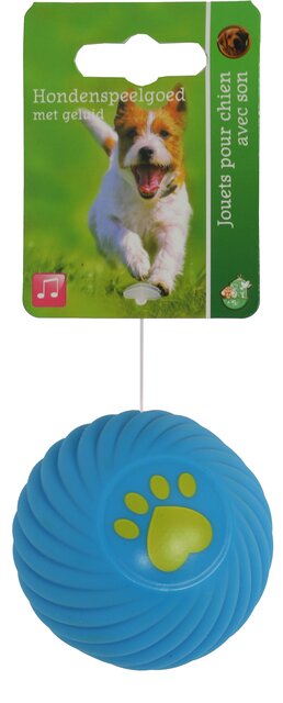 BOON HOND SPEELG. BAL MET RIBBELS VINYL 7CM BLAUW