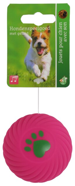 BOON HOND SPEELG. BAL MET RIBBELS VINYL 7CM ROZE