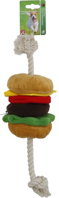 BOON HOND SPEELG. HAMBURGER PLUCHE + FLOSS + PIEP 40CM - afbeelding 1