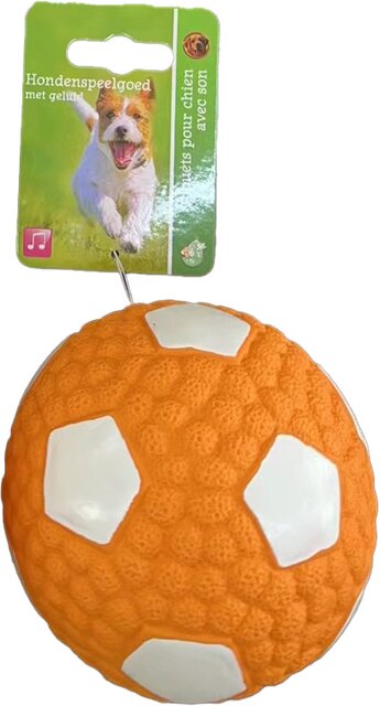 BOON HOND SPEELG. VOETBAL LATEX 10CM ORANJE/WIT