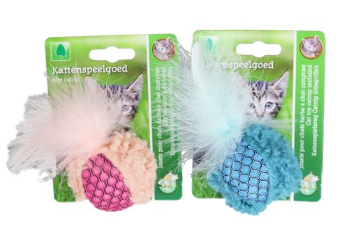 BOON KAT SPEELG. BAL PLUCHE MET VEREN 13CM ASSORTIE