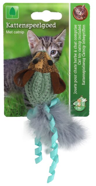 BOON KAT SPEELG. MUIS PLUCHE+KURK+VEREN+CATNIP BLAUW 14CM