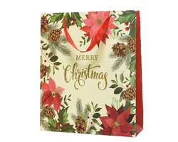 Decoris Giftbag papier rectangular gold glitter poinsettia design 1ass