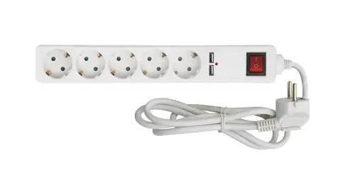 Calex Tafelcontactdoos 5-voudig RA met snoer 1.4mtr + stekker 2USB max. 3680W 3G1.5mm