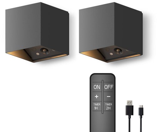 Calex Wandlamp falerna zwart 2-pack