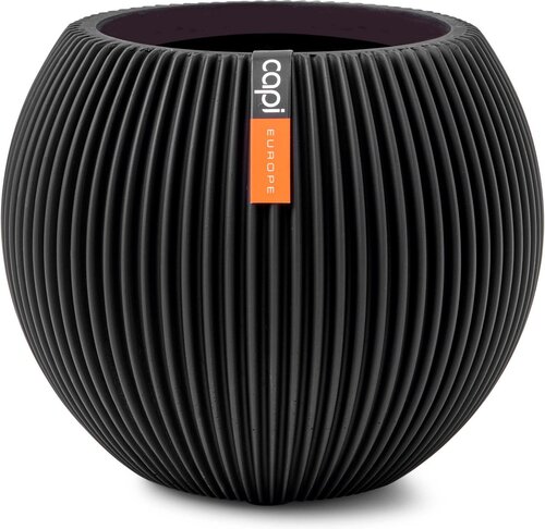 Capi Europe Vaas bol groove zwart h15xb18 Ø11,5-12 cm - afbeelding 1