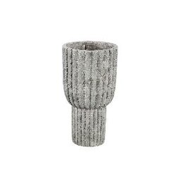 PTMD Cinne Grey cement ribbed pot on base round S