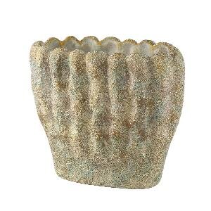 PTMD Contina Green oval cement pot thick wavy L