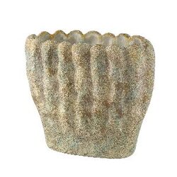 PTMD Contina Green oval cement pot thick wavy L