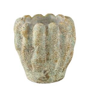 PTMD Contina Green round cement pot thick wavy XL