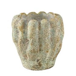 PTMD Contina Green round cement pot thick wavy XL