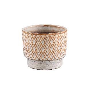 PTMD Danell Cream glazed ceramic pot art deco round XS