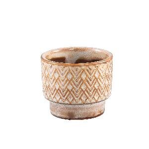 PTMD Danell Cream glazed ceramic pot art deco round XXS