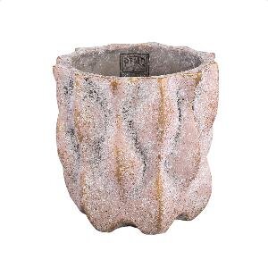 PTMD Daron Pink cement round pot wavy lines L