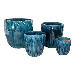 PTMD Daya Blue ceramic big pot shiny aqua angular SV4