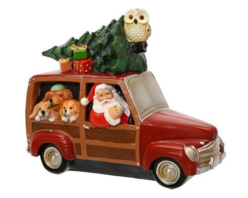 Decoris Auto polyresin santa-3 dogs-xmas tree