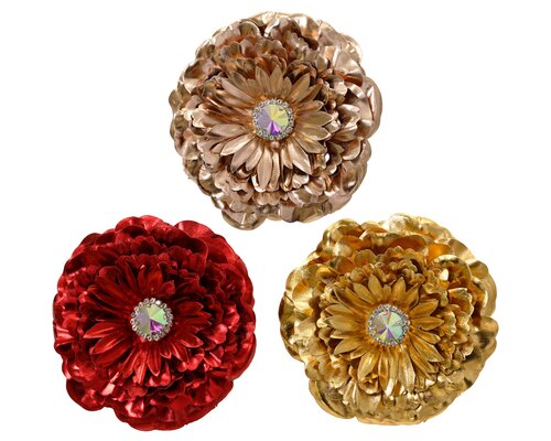 Everlands Bloem op clip polyester pearl center on clip 3col ass