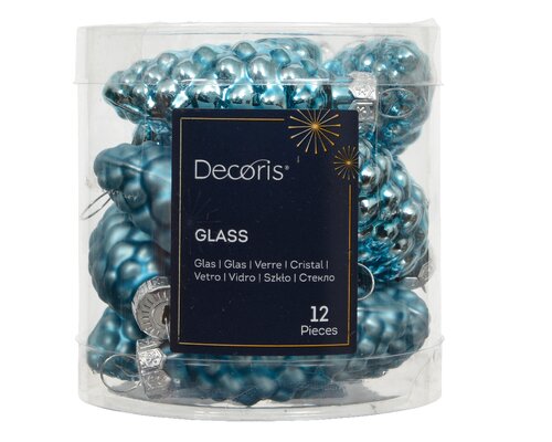 Decoris Dennenappel glas mix folk blue dia2.5cm x H.6cm - afbeelding 1