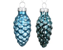 Decoris Dennenappel glas mix folk blue dia2.5cm x H.6cm - afbeelding 2